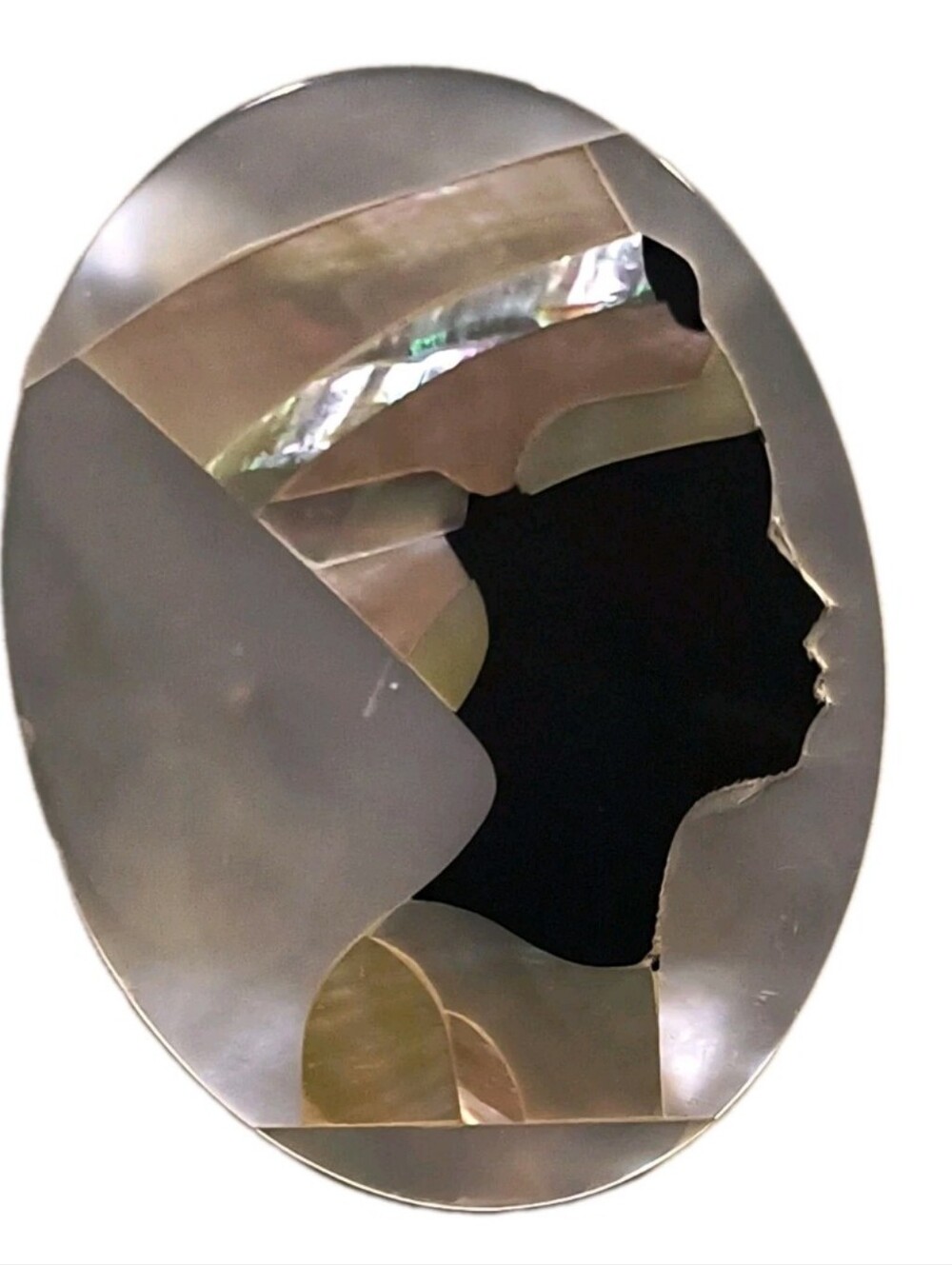 Vtg Egyptian Revival Mother of Pearl Queen Nefertiti Cameo Brooch Art Deco Pin
